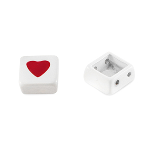 Tile bead Square White-red
