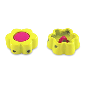Tile bead Flower Yellow-magenta pink