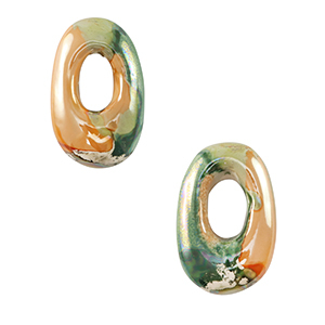 Perlen Griechische Keramik DQ Oval Light green-orange&nbsp;