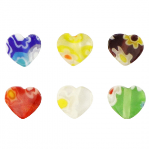 Millefiori-Glasperlen Heart Flower Multicolour