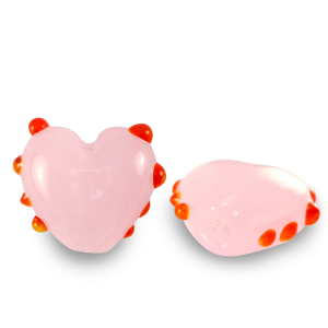 Handbemalt Glasperlen Heart Dots Pink-red
