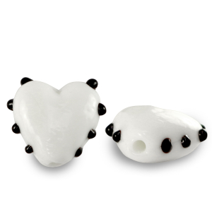 Handbemalt Glasperlen Heart Dots White-black