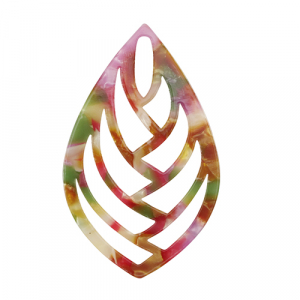 Anh&auml;nger aus Resin Blatt Multicolor pink-green