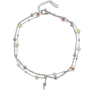 Stainless Steel - Rostfrei Stahl Fussketten Stone Heart Silver-blue