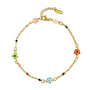 Stainless Steel - Rostfrei Stahl Armb&auml;nder Millefiori Flower Gold-multicolour