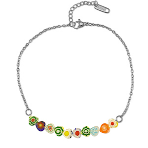 Stainless Steel - Rostfrei Stahl Fussketten Millefiori Silver-multicolour
