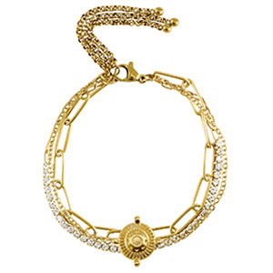 Stainless Steel - Rostfrei Stahl Armb&auml;nder triple Layer & Strass Gold