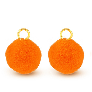 Anh&auml;nger Pompom mit &Ouml;se 10mm Gold-neon orange