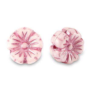 Tschechische Perlen Flower 9mm Magenta pink metallic-white
