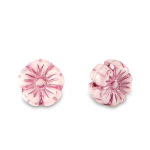 Tschechische Perlen Flower 7mm Magenta pink metallic-white
