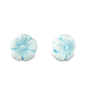 Tschechische Perlen Flower 7mm Light blue metallic-white