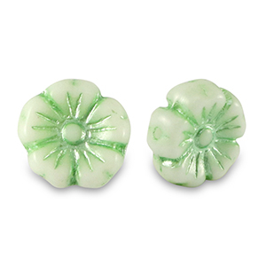 Tschechische Perlen Flower 9mm Paled green metallic-white