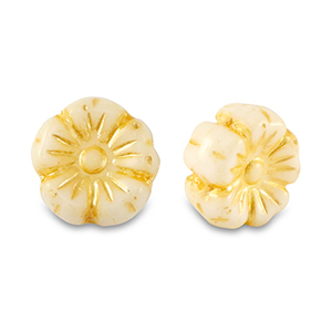 Tschechische Perlen Flower 9mm Lemon yellow-white
