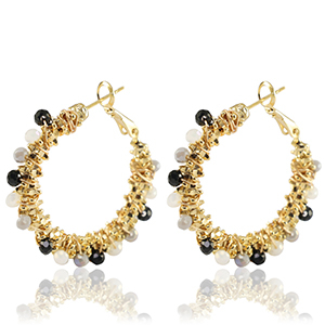 Stainless Steel - Rostfrei Stahl Ohrringe Facetten Black-white-gold