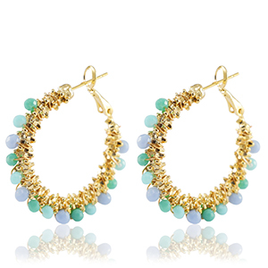 Stainless Steel - Rostfrei Stahl Ohrringe Facetten Blue-gold