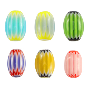 Millefiori-Glasperlen Tube Multicolour green-yellow