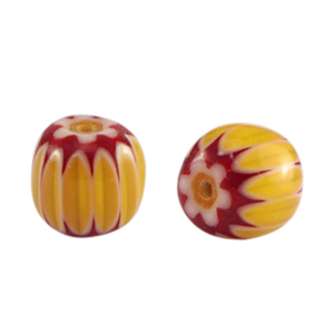 Millefiori-Glasperlen Tube Dark yellow-red