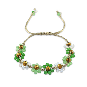Facetten Glas Armband Flower Multicolour green-transparent white