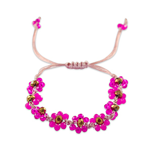 Facetten Glas Armband Flower Fuchsia-topaz brown