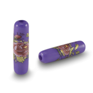 Glas Perlen Tube Flower Cobalt blue-rose red