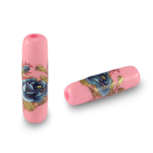 Glas Perlen Tube Flower Pink-blue