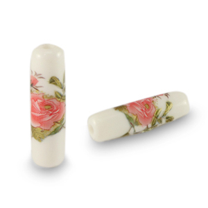Glas Perlen Tube Flower White-rose red