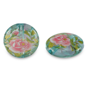 Glas Perlen 14mm Flower Light blue transparent-rose red