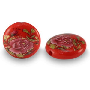 Glas Perlen 14mm Flower Red-rose red
