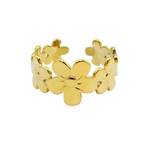 Stainless Steel - Rostfrei Stahl Ringe Flower Gold