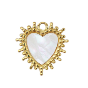 Anh&auml;nger aus Stainless Steel - Rostfreiem Stahl Muschel Salzwasserperlmutt Heart Gold-white (Naturliche Farbe Muschel)