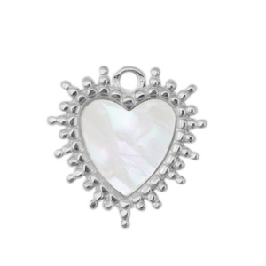 Anh&auml;nger aus Stainless Steel - Rostfreiem Stahl Muschel Salzwasserperlmutt Heart Silver-white (Naturliche Farbe Muschel)