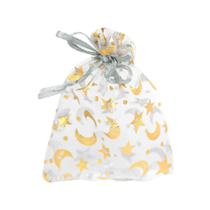 Organza Schmuck Beutel 9x12cm Moon and Star Light grey-gold