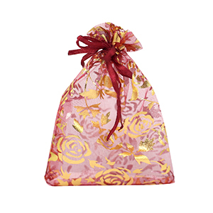 Organza Schmuck Beutel 9x12cm Rose Cherry pink-gold