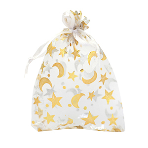 Organza Schmuck Beutel 9x12cm Moon and Star White-gold