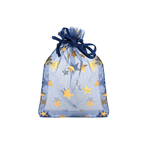 Organza Schmuck Beutel 7x9cm Star Navy blue-gold