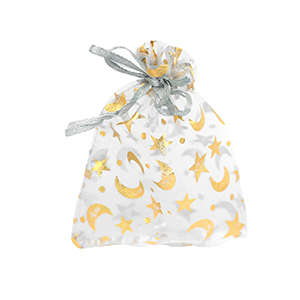 Organza Schmuck Beutel 7x9cm Moon and Star Light grey-gold