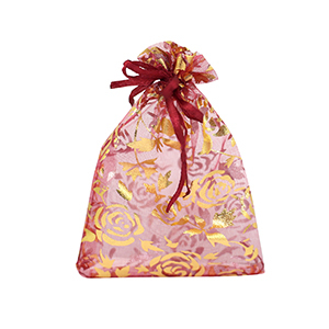 Organza Schmuck Beutel 7x9cm Rose Cherry pink-gold