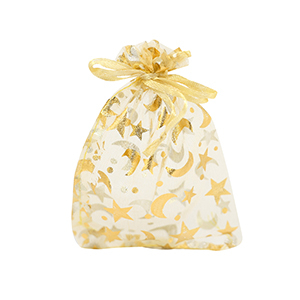 Organza Schmuck Beutel 7x9cm Moon and Star Golden yellow-gold