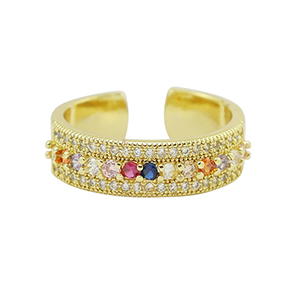 TQ Metall Brass Ring Zirkonia Gold-multicolour