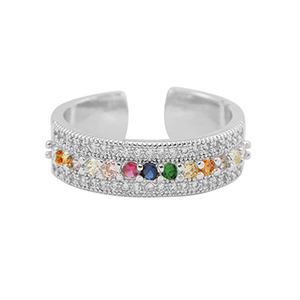 TQ Metall Brass Ring Zirkonia Silver-multicolour