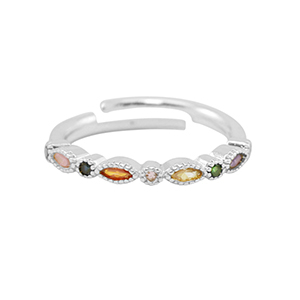 TQ Metall Brass Ring Zirkonia Silver-multicolour