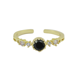 TQ Metall Brass Ring Zirkonia Gold-crystal black