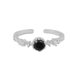 TQ Metall Brass Ring Zirkonia Silver-crystal black