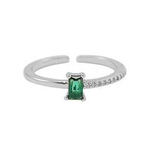 TQ Metall Brass Ring Zirkonia Silver-green