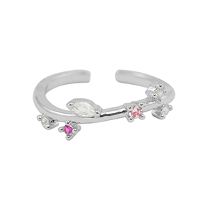 TQ Metall Brass Ring Zirkonia Silver-crystal pink