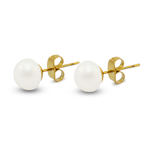 Stainless Steel - Rostfrei Stahl Ohrringe / Ohrstecker Pearls 8mm Gold-pearl white