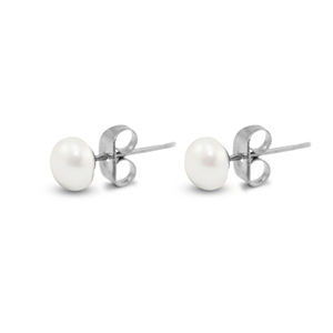 Stainless Steel - Rostfrei Stahl Ohrringe / Ohrstecker Pearls 6mm Silver-pearl white