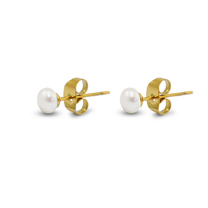 Stainless Steel - Rostfrei Stahl Ohrringe / Ohrstecker Pearls 5mm Gold-pearl white
