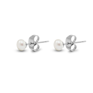Stainless Steel - Rostfrei Stahl Ohrringe / Ohrstecker Pearls 5mm Silver-pearl white