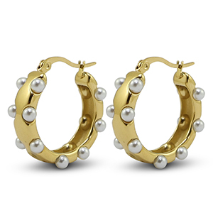 Stainless Steel - Rostfrei Stahl Ohrringe Imitation Pearls Gold